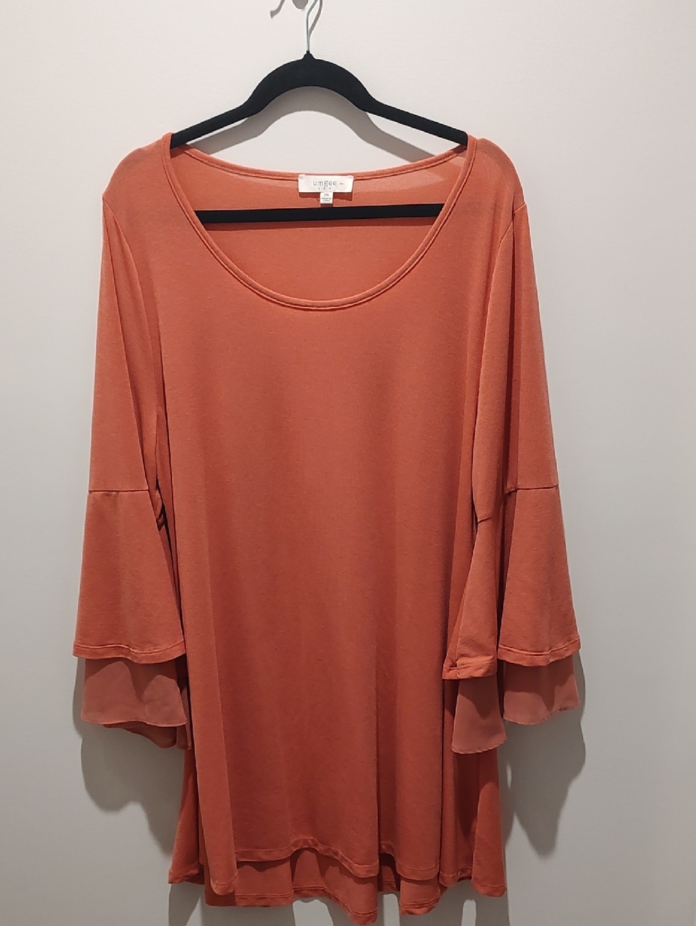 Cotton Blend Coral Ruffle-Sleeve Scoop Neck Tunic Dress Flowy Feminine Casual